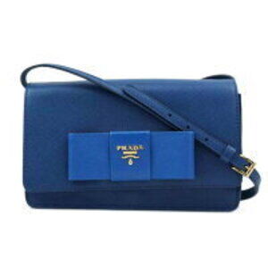 Prada Bow Wallet on Strap blue Saffiano leather
